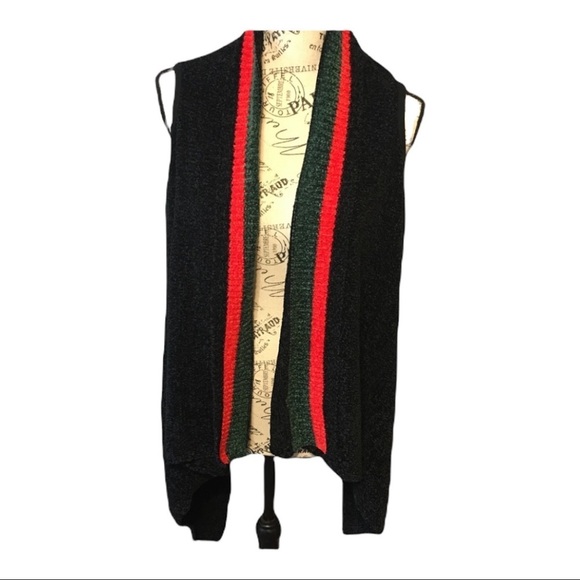LOF Open Front Vest Draped Chenille Vest Black Sleeveless Asymmetric Cardigan OS - Picture 3 of 6